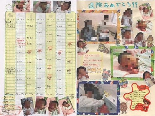 NICU・GCUでの様子を看護師さんが記録してくれたノート